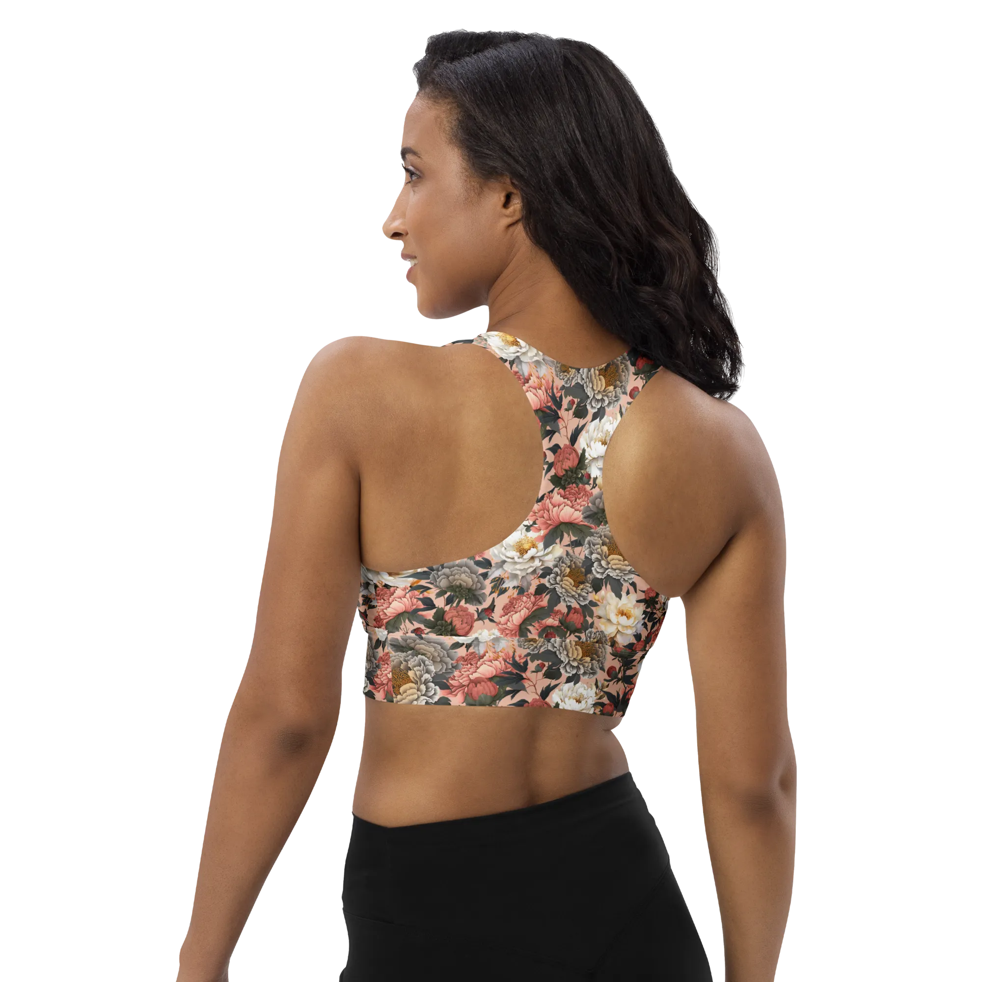 Tapestry Recycled Longline Sports Bra - Small Print - Zinnwaldite