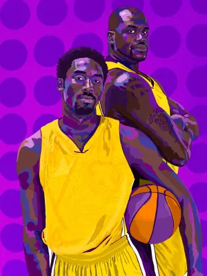 THE Dynamic Duo - Kobe Bryant and Shaquille O'Neal Portrait - Limited Edition Giclee Art Print & Wall Decor - Vakseen Art