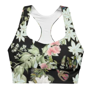 Tranquility Longline Sports Bra (Medium Print) - Black