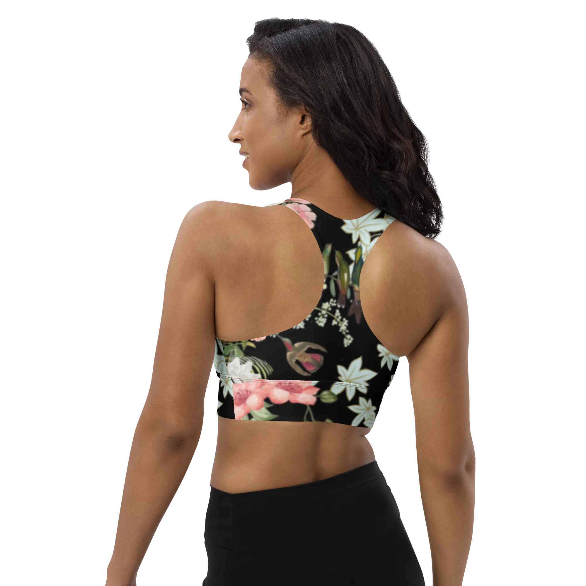 Tranquility Longline Sports Bra (Medium Print) - Black