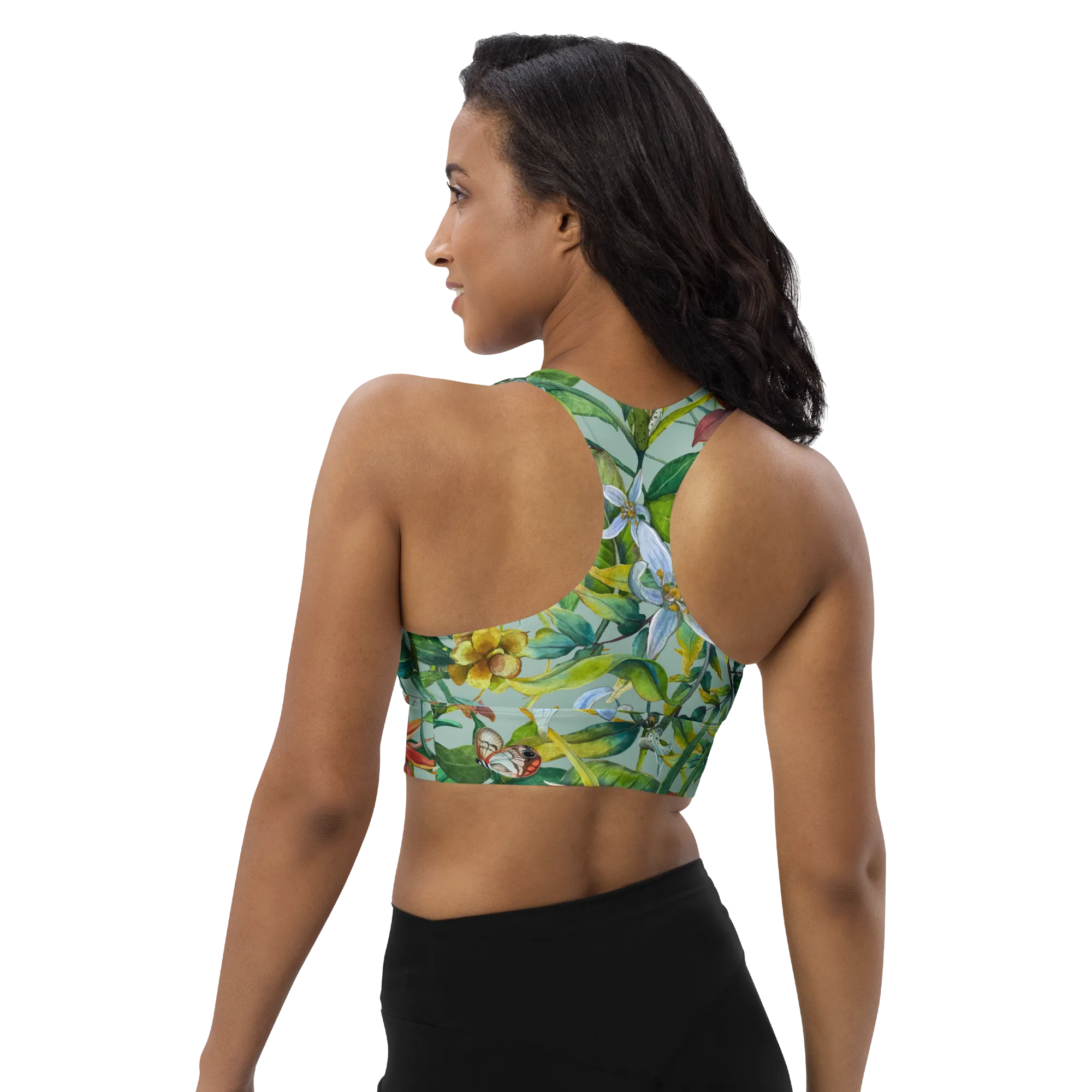Tropical Garden Longline Sports Bra (Opal)