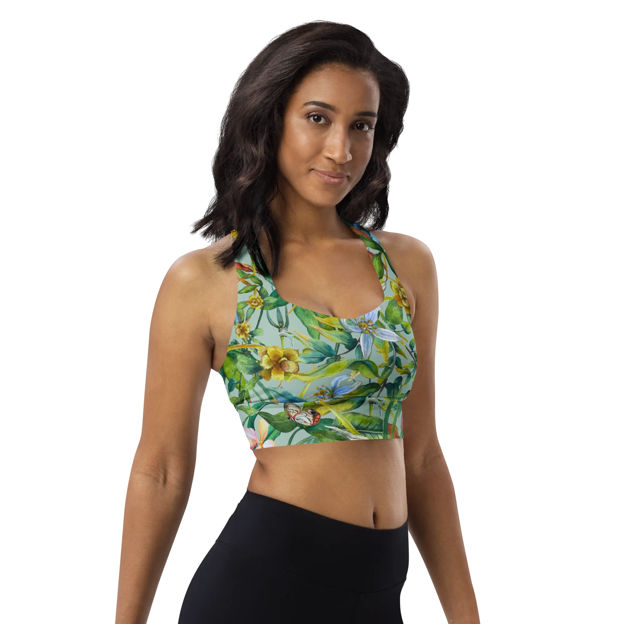 Tropical Garden Longline Sports Bra (Opal)