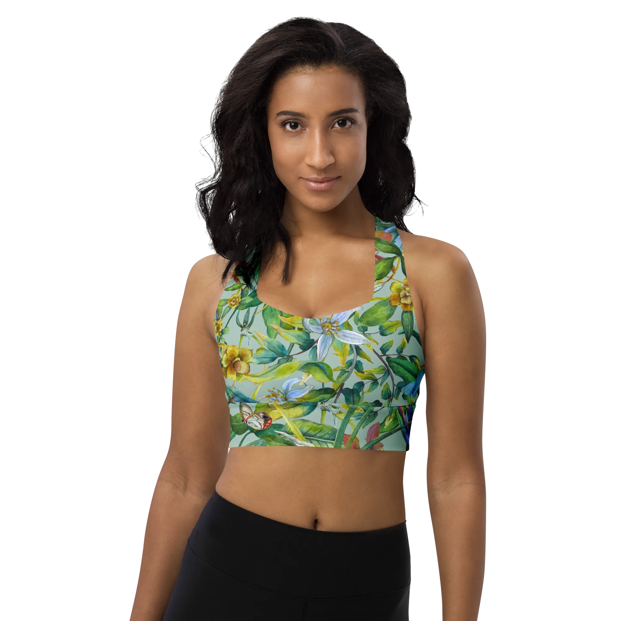 Tropical Garden Longline Sports Bra (Opal)