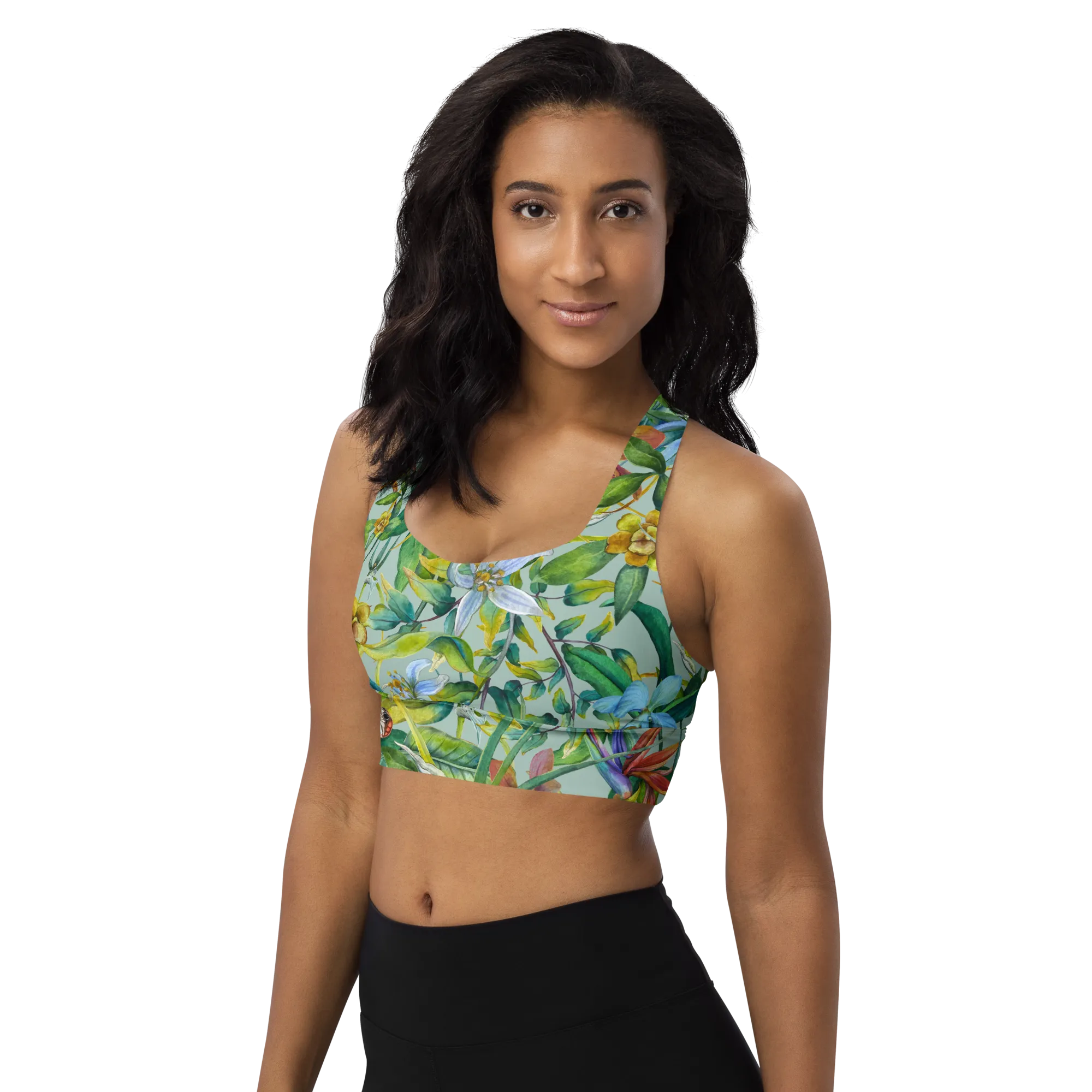 Tropical Garden Longline Sports Bra (Opal)