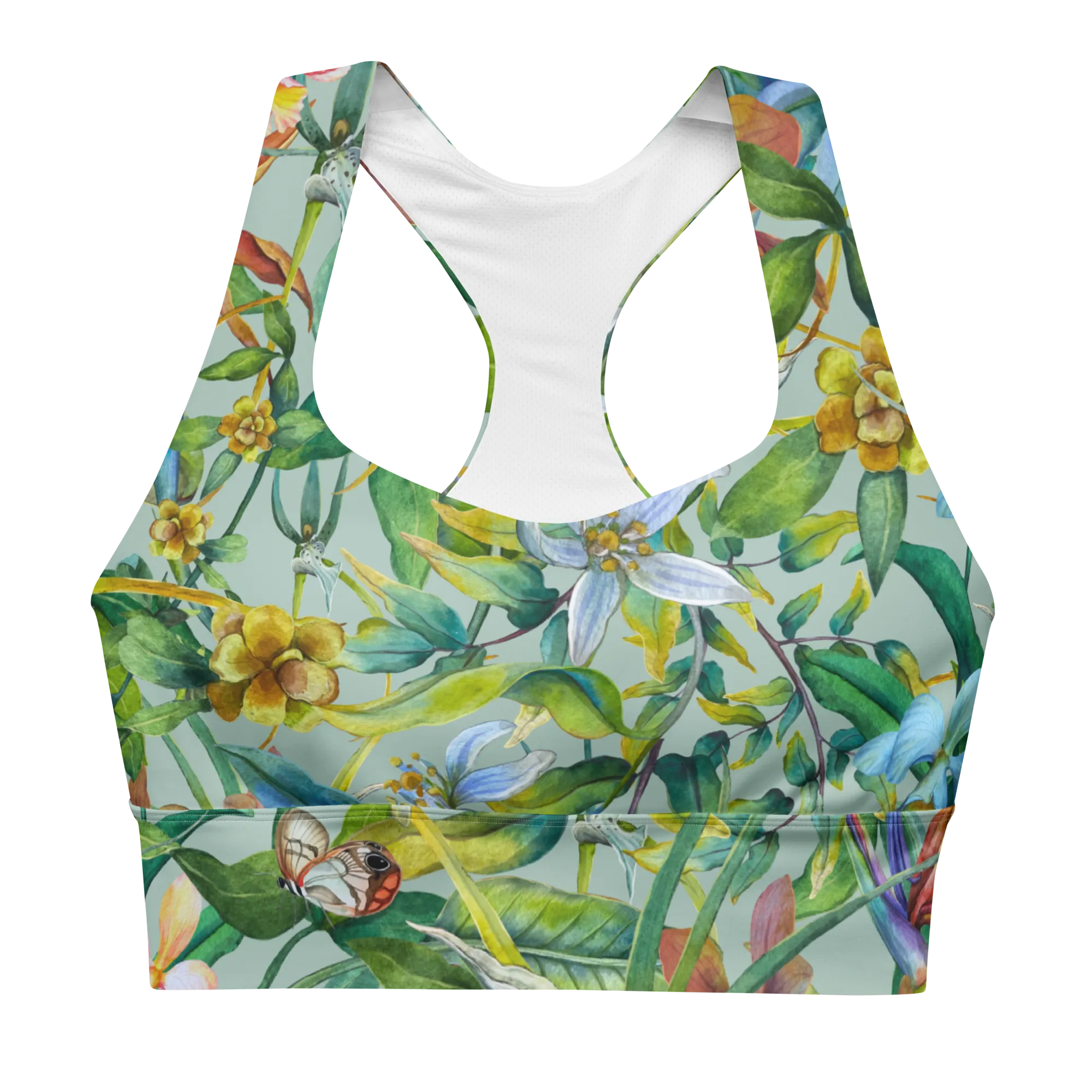 Tropical Garden Longline Sports Bra (Opal)