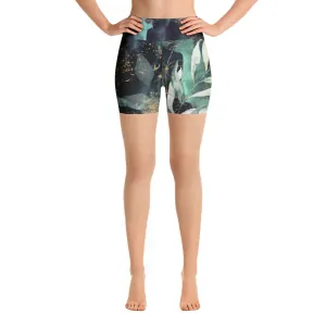 Turquoise, Black and Gold Splatter - Yoga Shorts