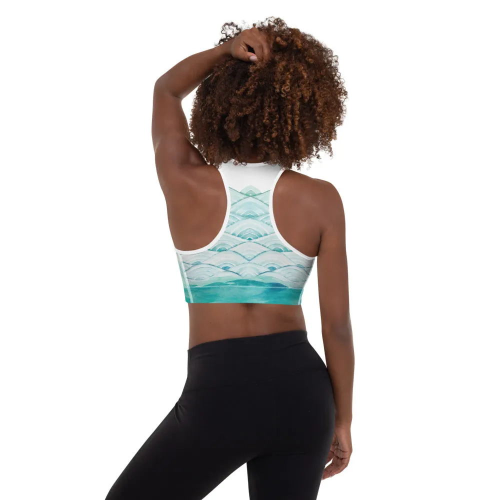 Turquoise Watercolor - Padded Sports Bra