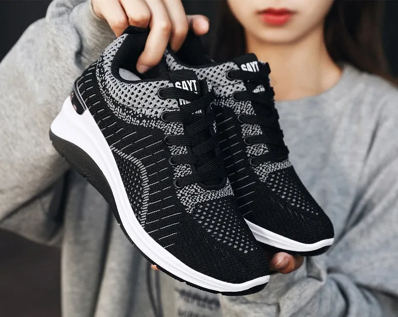 Two-Tone Casual Sneakers with Cushioned Air Cushion Sole for Women