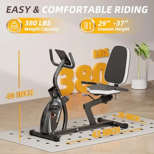 VANSWE Recumbent Exercise Bike for Adults Seniors - For Home Workout with 16 Levels Resistance, 380 lbs Weight Capacity, Bluetooth Connectivity and Pulse Sensor RB661 (Silver)