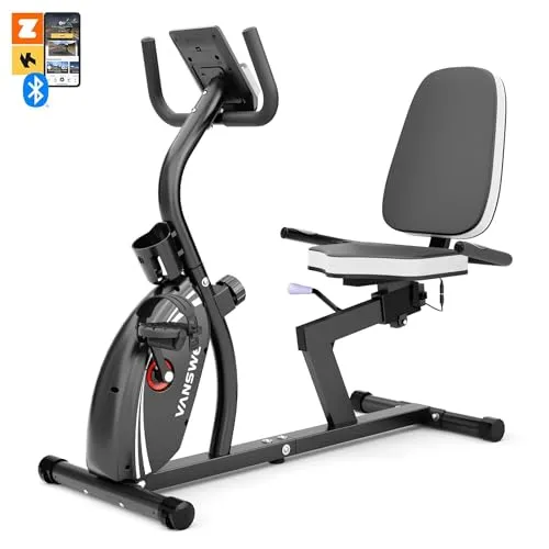 VANSWE Recumbent Exercise Bike for Adults Seniors - For Home Workout with 16 Levels Resistance, 380 lbs Weight Capacity, Bluetooth Connectivity and Pulse Sensor RB661 (Silver)