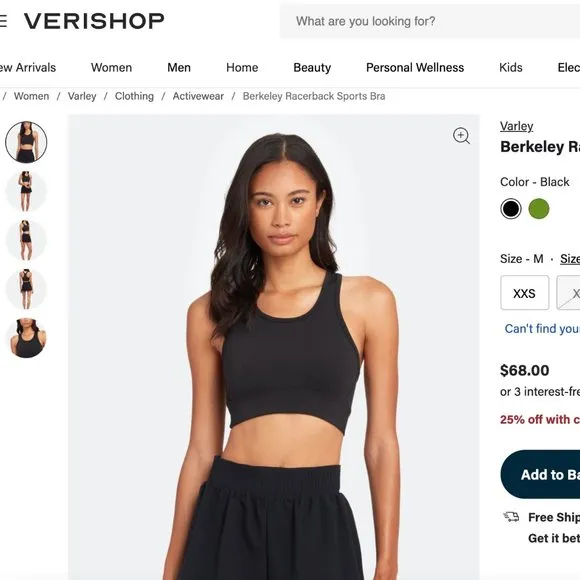 Varley | Black Berkley Racerback Sports Bra S