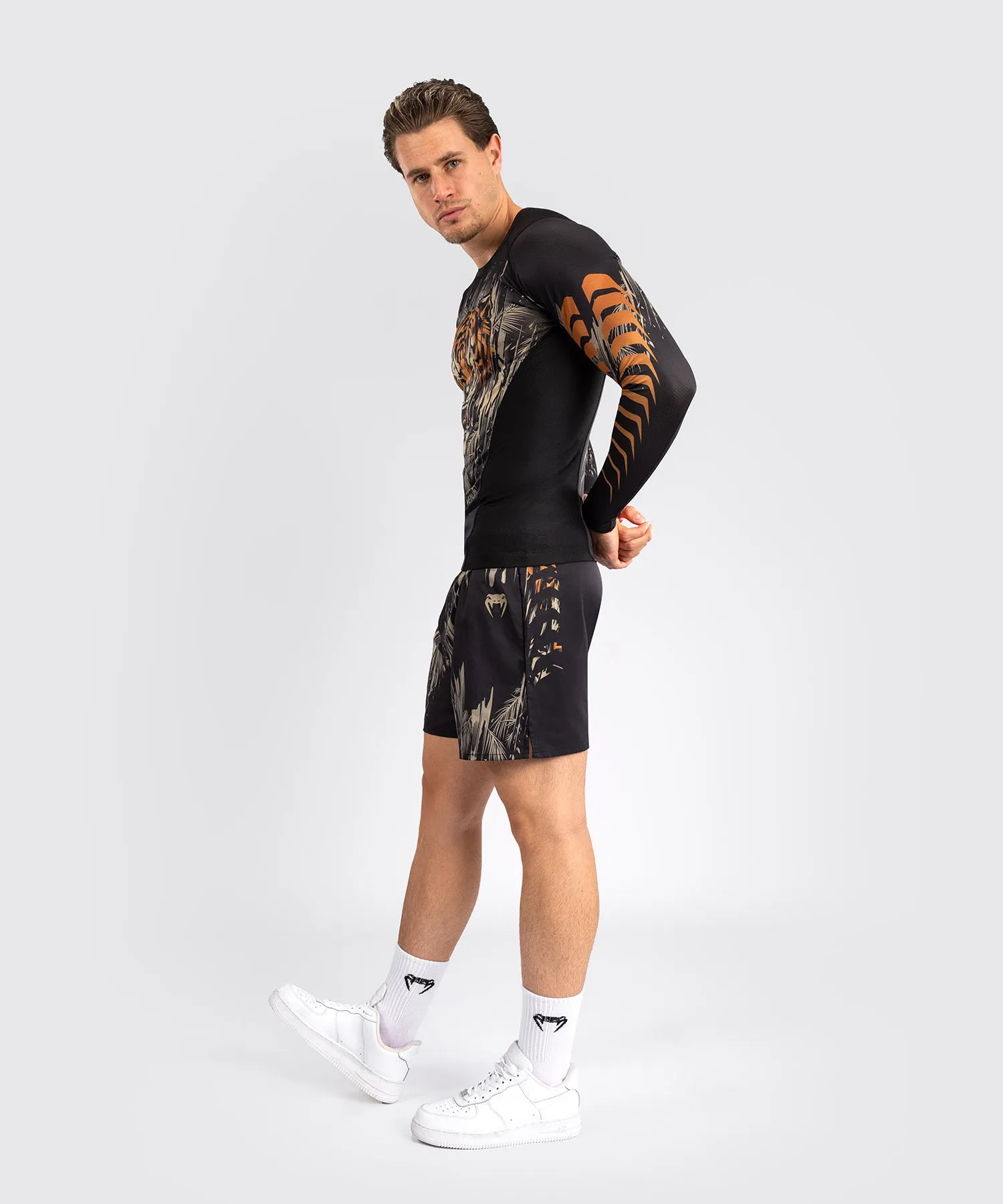 Venum Tiger Men's Long Sleeve Rash Guard - Black/Neon Orange