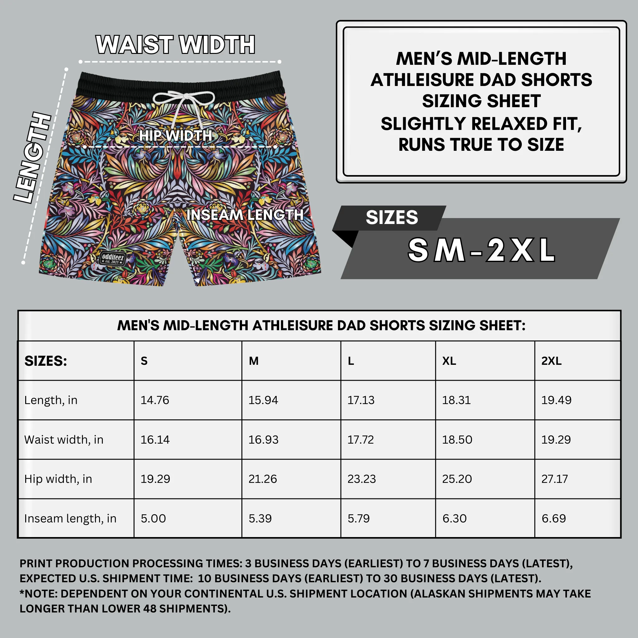 Vibrant Colored Floral pattern design, Black Men's Mid-Length Athleisure Dad Shorts