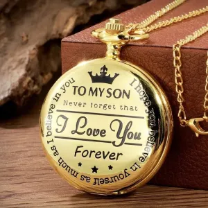 Vintage Roman Numerals Quartz Clock Pendant Necklace Gold Case Women