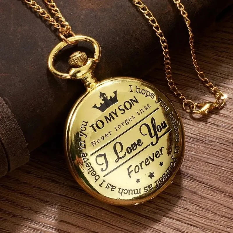 Vintage Roman Numerals Quartz Clock Pendant Necklace Gold Case Women