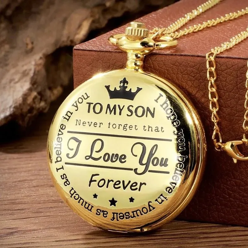 Vintage Roman Numerals Quartz Clock Pendant Necklace Gold Case Women