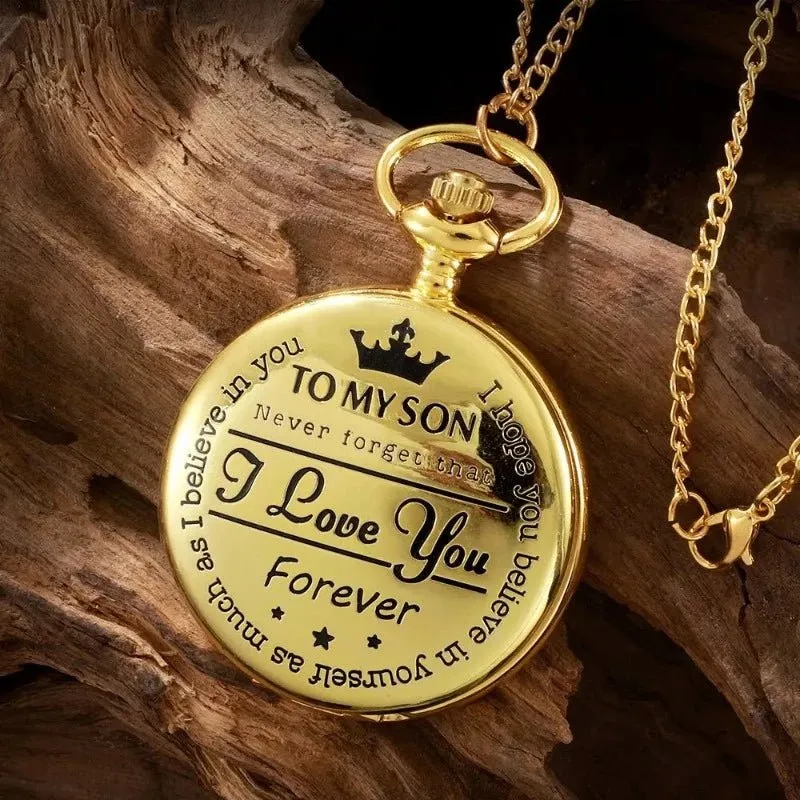 Vintage Roman Numerals Quartz Clock Pendant Necklace Gold Case Women