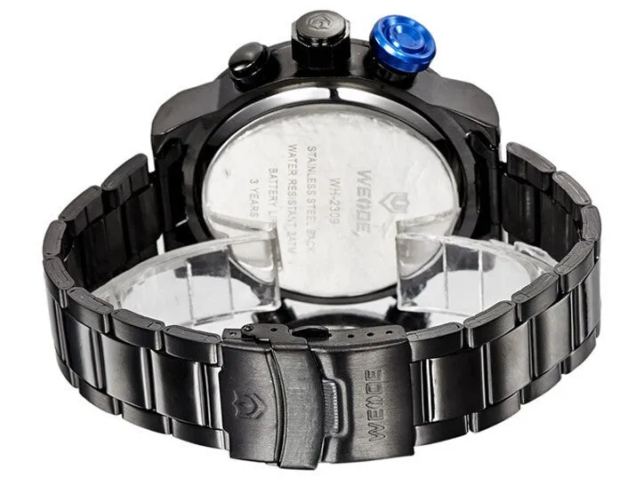 WEIDE Luxury Brand Men Sports Watches Full steel Army Military Watch LED Digital Analog 30m Waterproof Dive Quartz Wristwatches