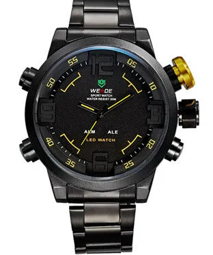 WEIDE Luxury Brand Men Sports Watches Full steel Army Military Watch LED Digital Analog 30m Waterproof Dive Quartz Wristwatches