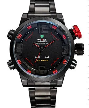WEIDE Luxury Brand Men Sports Watches Full steel Army Military Watch LED Digital Analog 30m Waterproof Dive Quartz Wristwatches