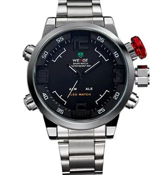 WEIDE Luxury Brand Men Sports Watches Full steel Army Military Watch LED Digital Analog 30m Waterproof Dive Quartz Wristwatches
