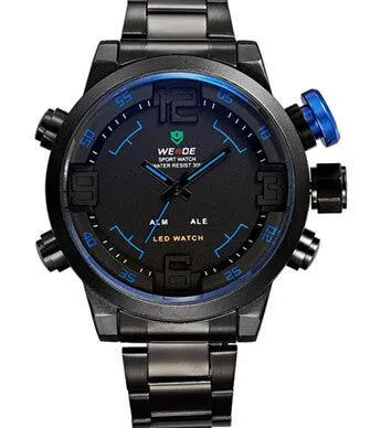 WEIDE Luxury Brand Men Sports Watches Full steel Army Military Watch LED Digital Analog 30m Waterproof Dive Quartz Wristwatches