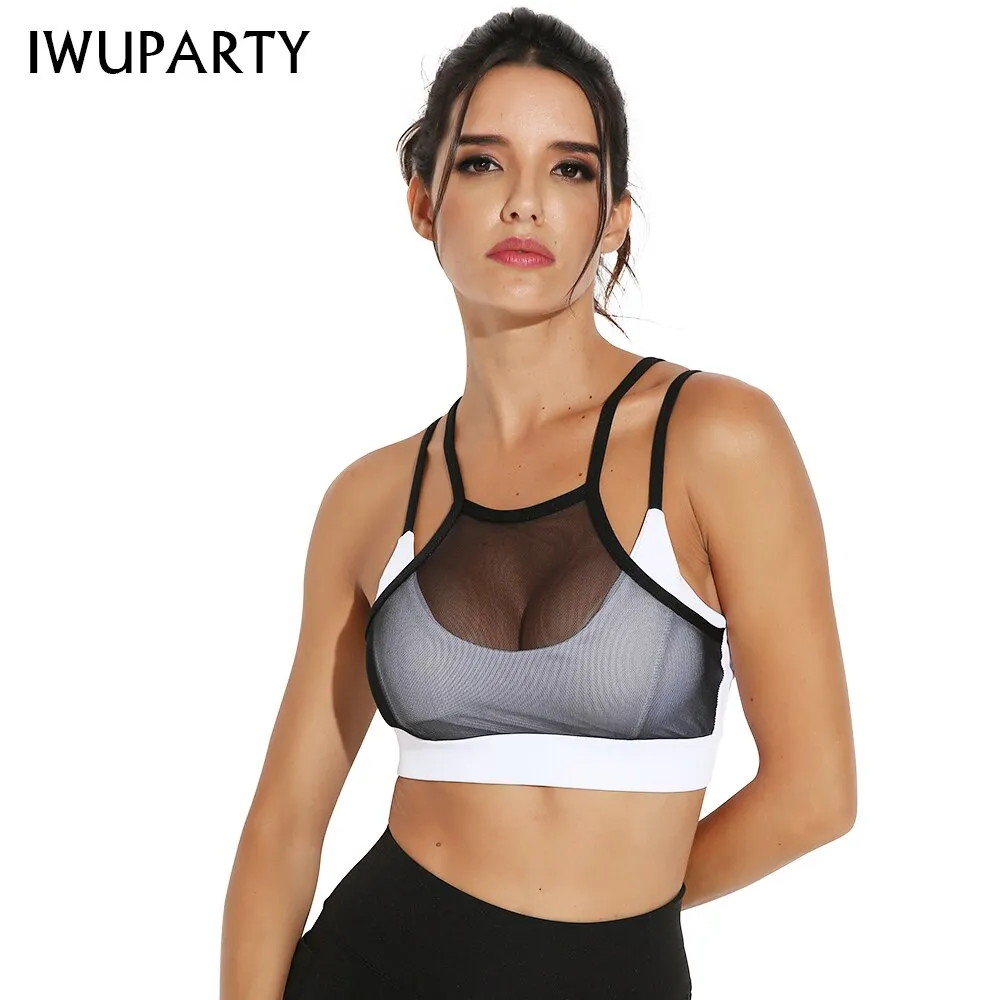 White & Black Hollow Out Mesh Sport Bra