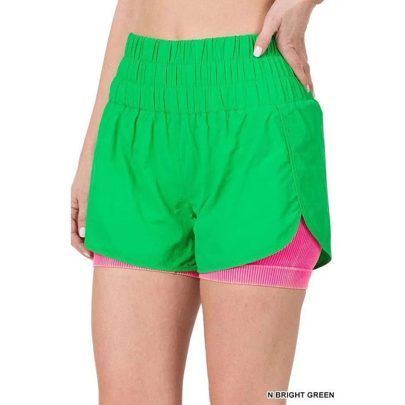 Windbreaker smocked waistband running shorts