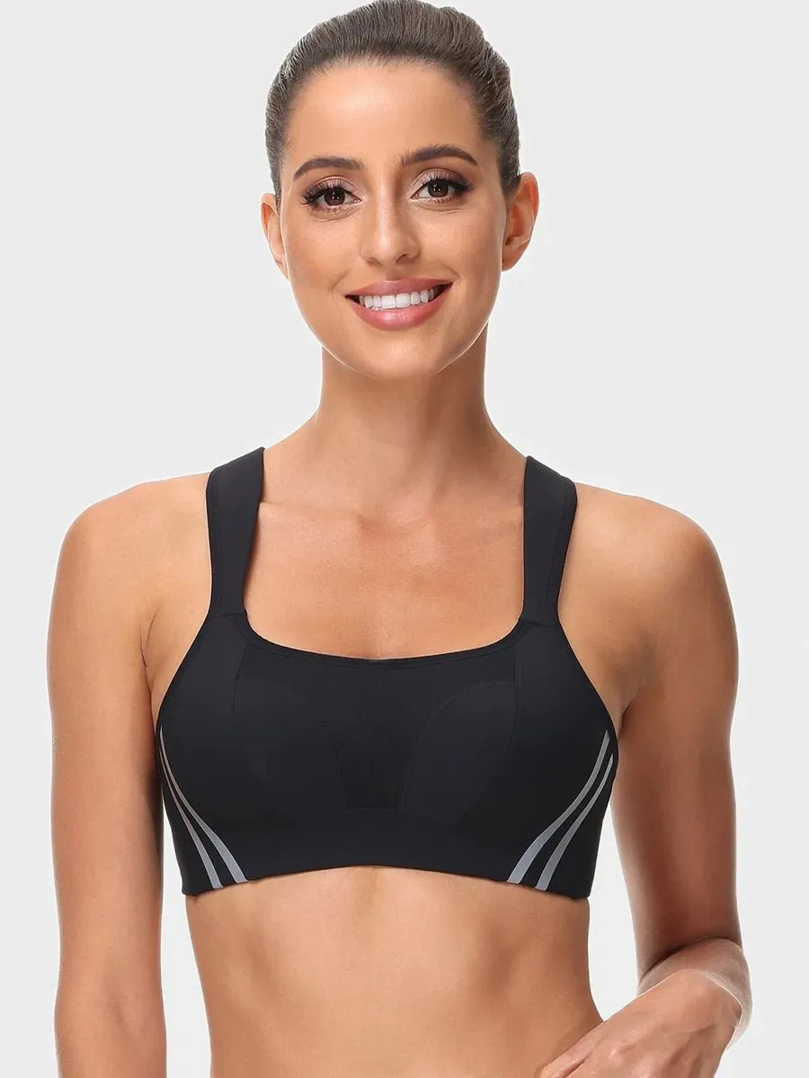 Wirefree Reflective Stripe Bras Plus Size White/Black/Blue