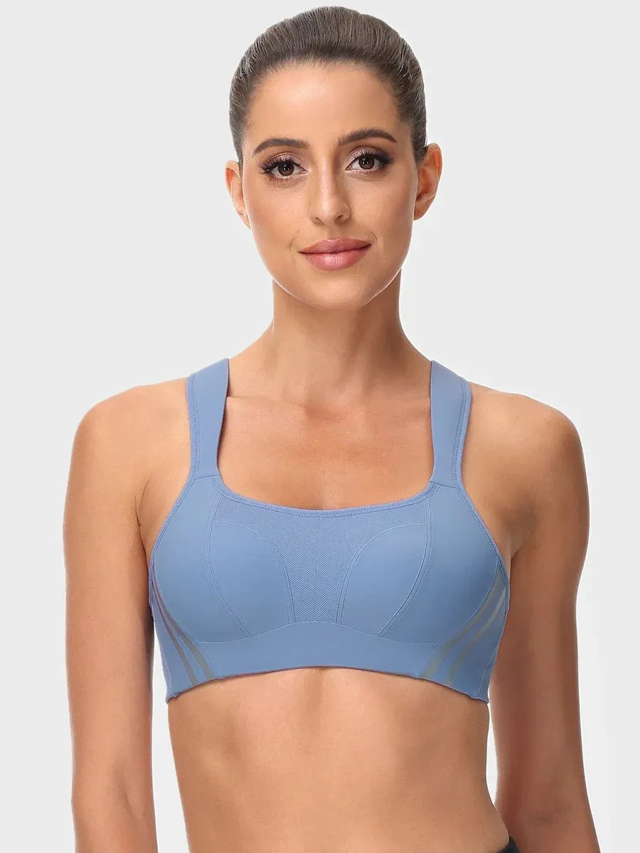 Wirefree Reflective Stripe Bras Plus Size White/Black/Blue