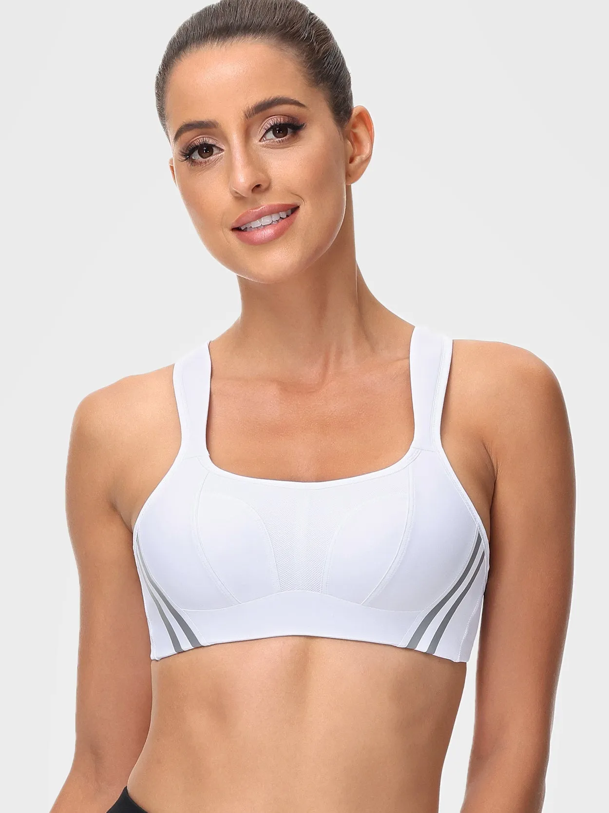 Wirefree Reflective Stripe Bras Plus Size White/Black/Blue