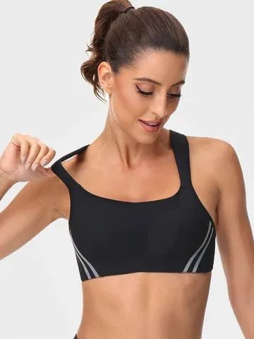 Wirefree Reflective Stripe Bras Plus Size White/Black/Blue