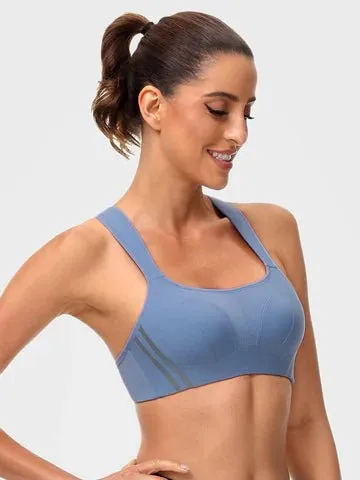 Wirefree Reflective Stripe Bras Plus Size White/Black/Blue