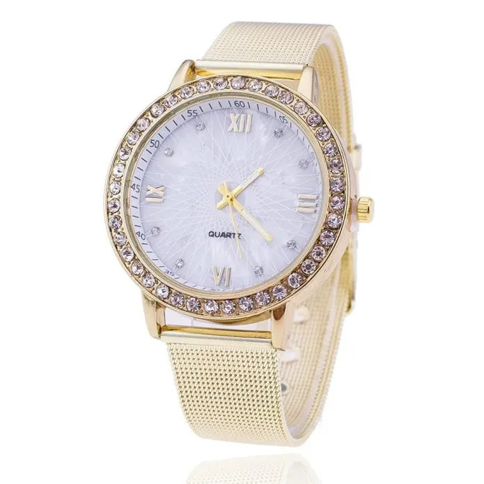 Women Diamond Analog Stainless Steel Quartz Wrist Watch Watches