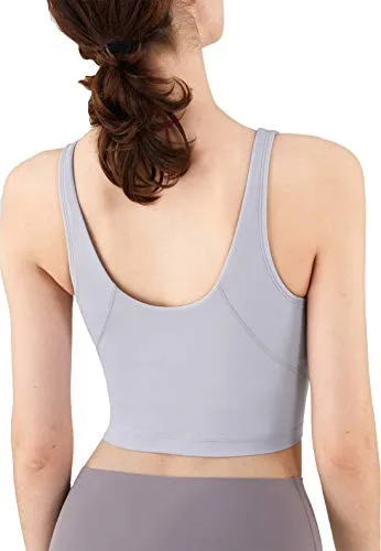 Women Racerback Sports Bras Camisole High Impact Workout Gym Activewear Yoga Tank Top, Ice Purple Ash, Large