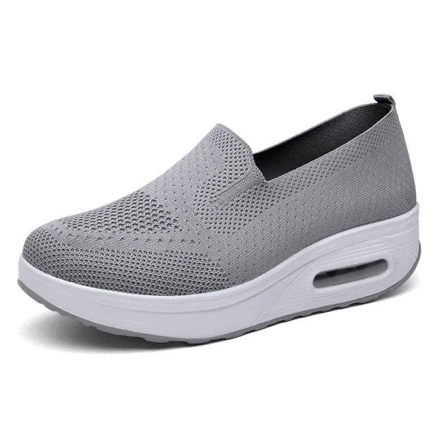 Women Wedge Sneakers Outdoor Air Cushion Sports Shoes Slip-on Socks Footwear