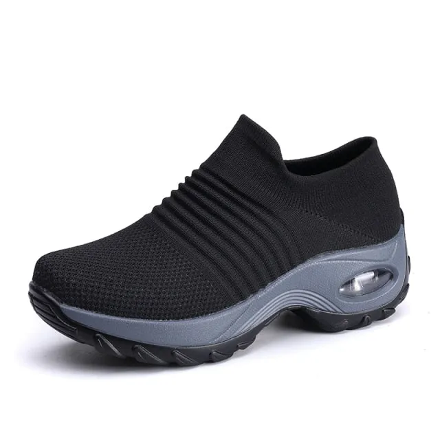 Women Wedge Sneakers Outdoor Air Cushion Sports Shoes Slip-on Socks Footwear