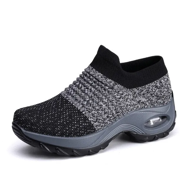 Women Wedge Sneakers Outdoor Air Cushion Sports Shoes Slip-on Socks Footwear