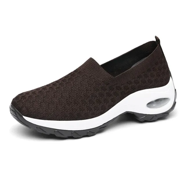 Women Wedge Sneakers Outdoor Air Cushion Sports Shoes Slip-on Socks Footwear