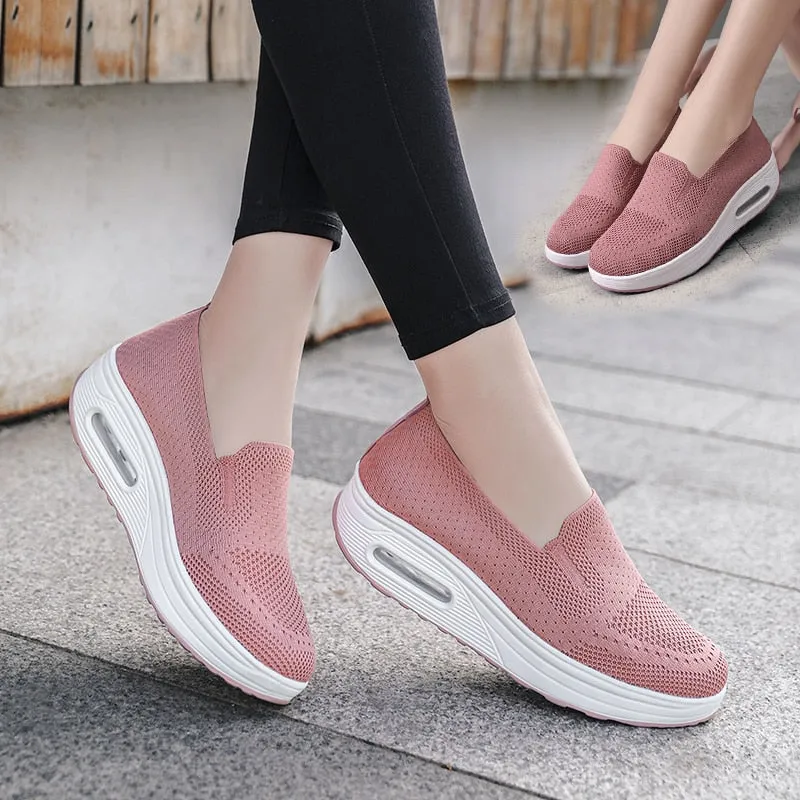 Women Wedge Sneakers Outdoor Air Cushion Sports Shoes Slip-on Socks Footwear