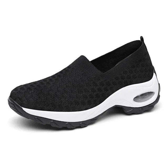 Women Wedge Sneakers Outdoor Air Cushion Sports Shoes Slip-on Socks Footwear