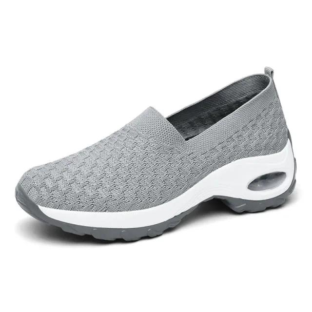 Women Wedge Sneakers Outdoor Air Cushion Sports Shoes Slip-on Socks Footwear