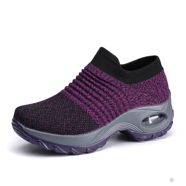 Women Wedge Sneakers Outdoor Air Cushion Sports Shoes Slip-on Socks Footwear