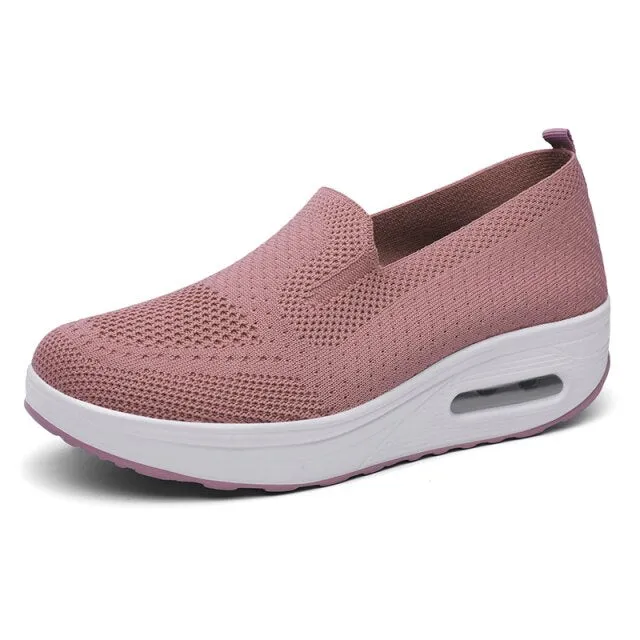 Women Wedge Sneakers Outdoor Air Cushion Sports Shoes Slip-on Socks Footwear