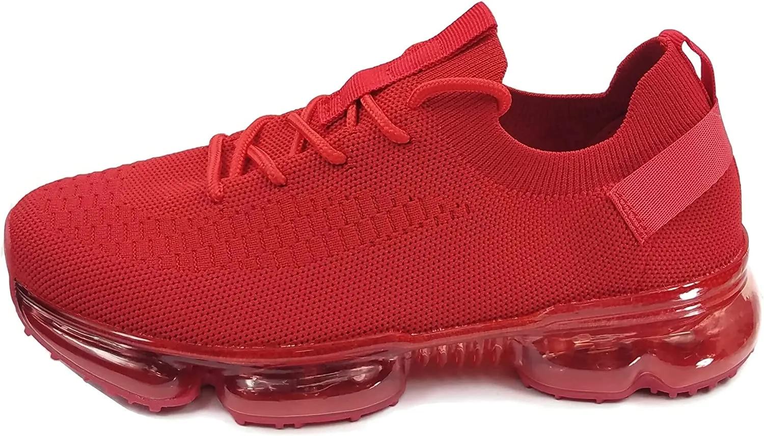 Womens Air Cushion Fashion Sneakers Breathable Knit Comfortable Lightweight Walking Shoes, Red, 5.5