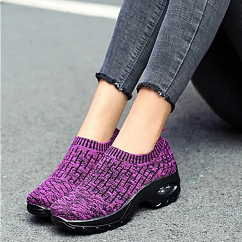 Women's Lightweight Sneakers - KAMUCC Mesh Air Sneakers - Med Heel - Spring/Autumn - SSL222