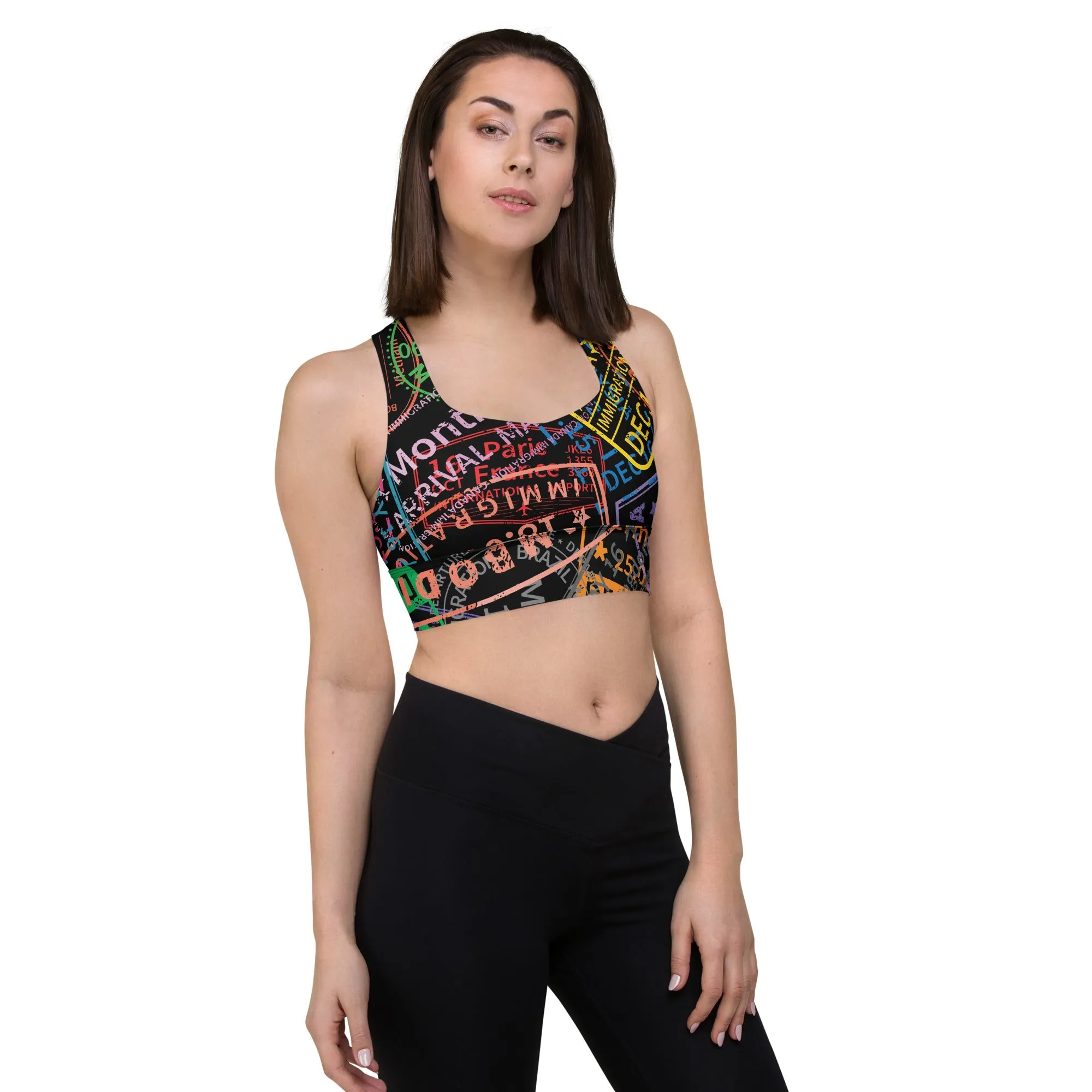 Women's Passport Stamps Sports Bra