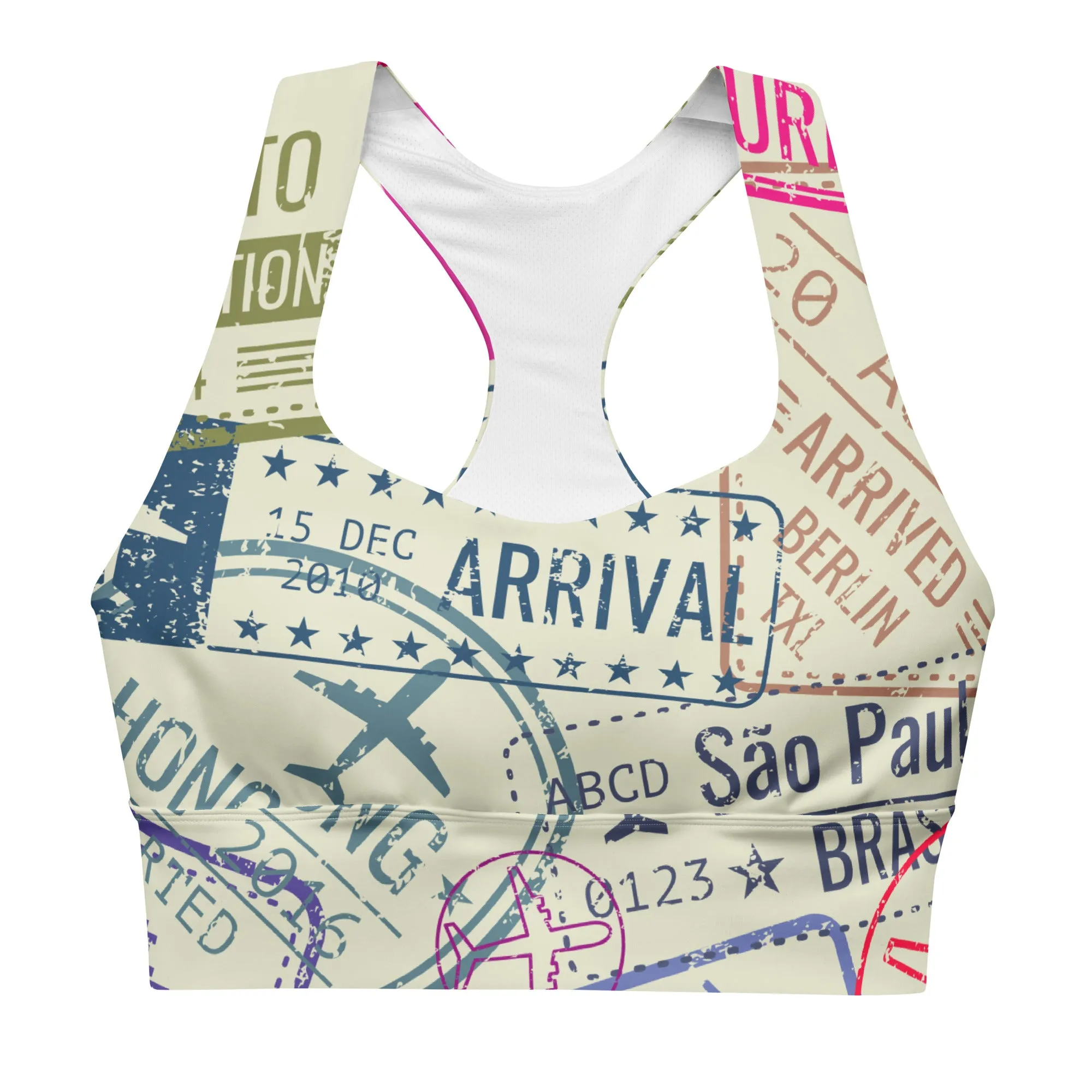Women's Passport Stamps Sports Bra