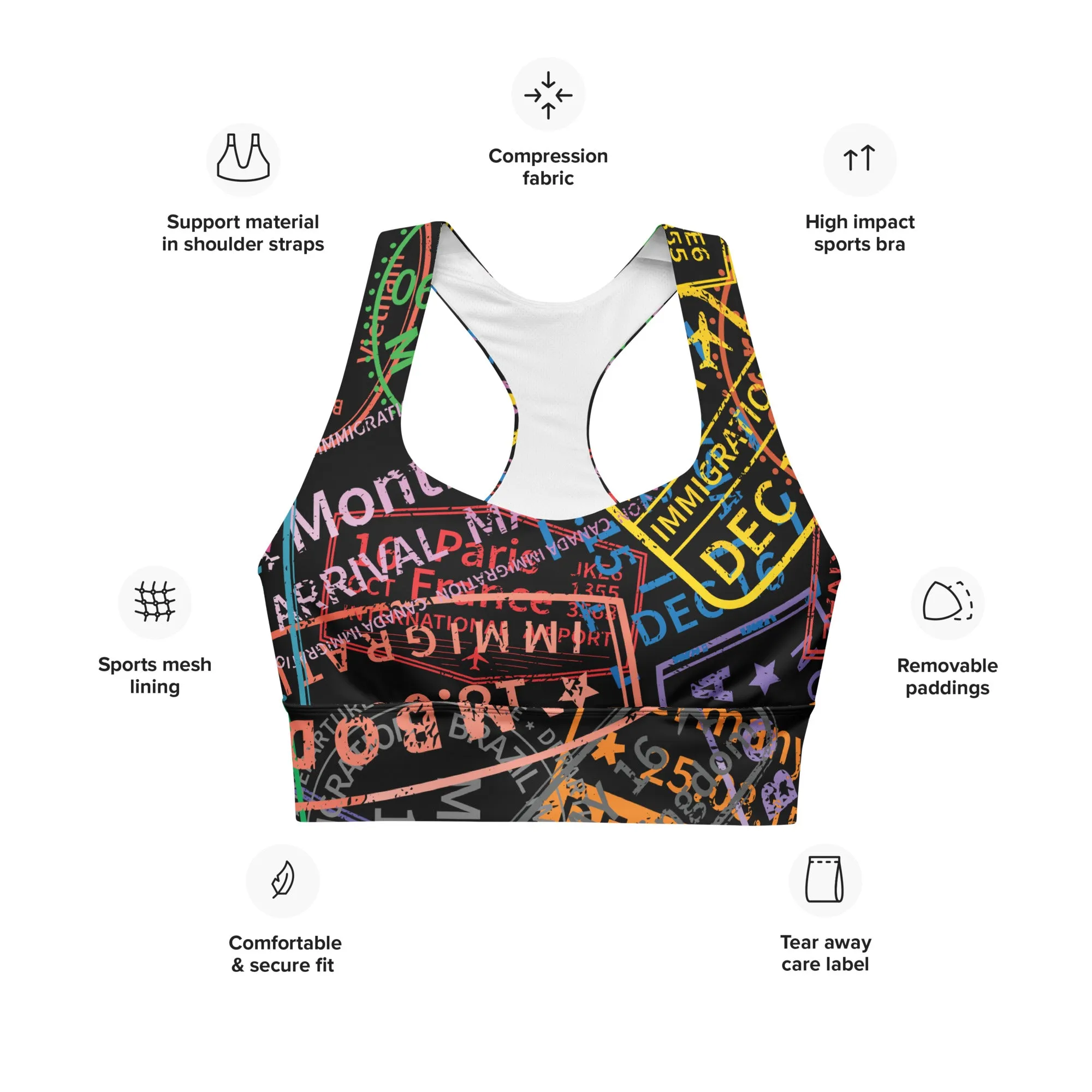 Women's Passport Stamps Sports Bra