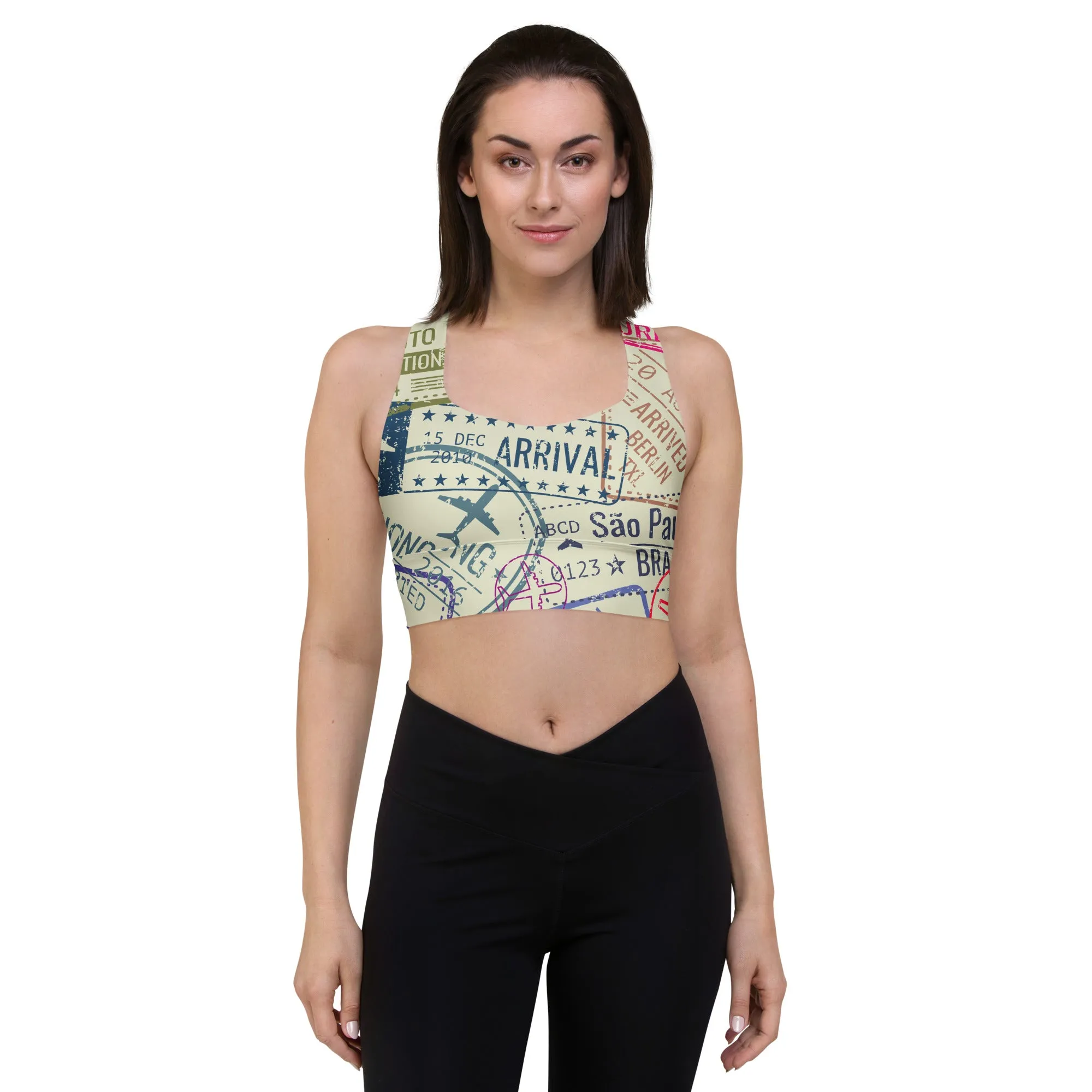 Women's Passport Stamps Sports Bra